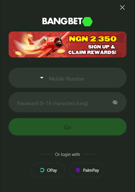 Bangbet login with mobile number and password